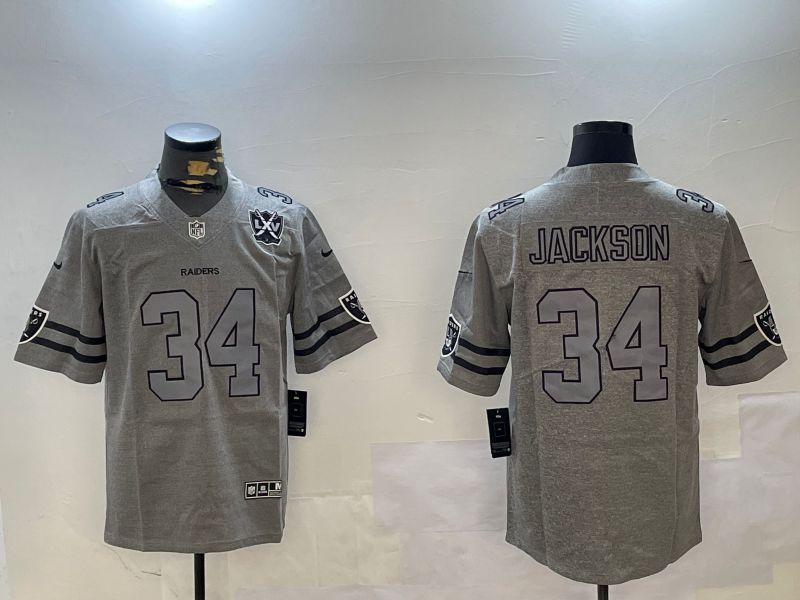 Men Oakland Raiders #34 Jackson Grey Throwback 2024 Nike Limited NFL Jersey style 3